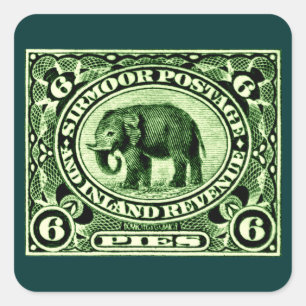 Pegatina Cuadrada Elefante principesco indio de 1895 estados