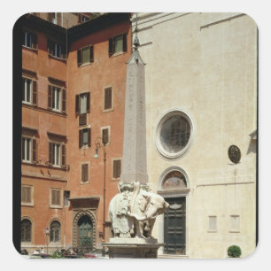 Pegatina Cuadrada Elefante que lleva un obelisco egipcio, 1667