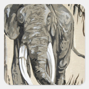 Pegatina Cuadrada Elefante recorriendo el arte de la sabana madura