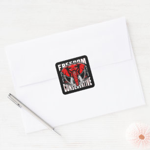 Pegatina Cuadrada Elefante Rojo   Conservador de la libertad de fami