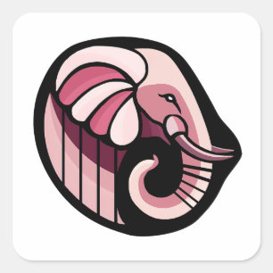 Pegatina Cuadrada Elefante rosa estilizado