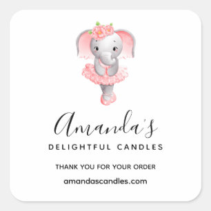 Pegatina Cuadrada Elefante rosa y gris Ballerina Business