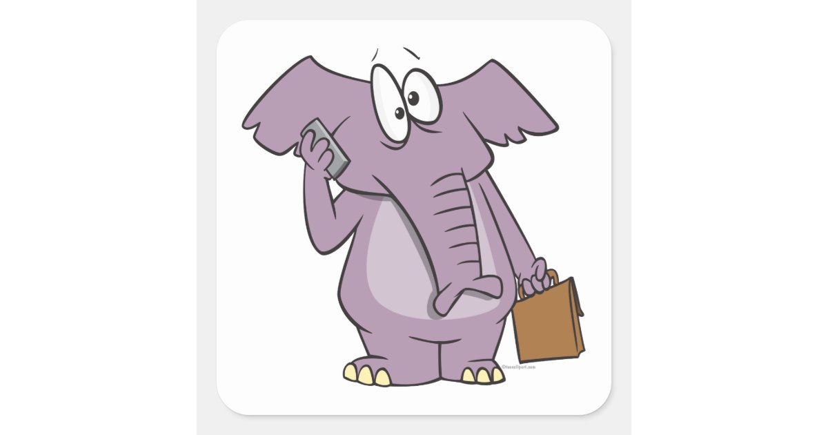 Pegatina Cuadrada Elefante Tonto En Un Dibujo Animado Del Telefono Zazzle Es