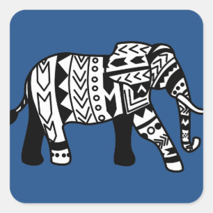 Pegatina Cuadrada Elefante tribal caminante