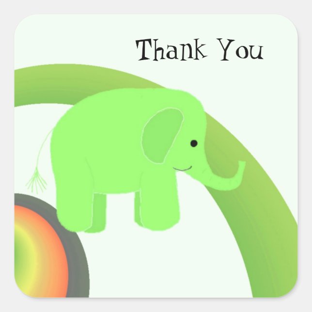 Pegatina Cuadrada Elefante Verde Lima Gracias (Anverso)