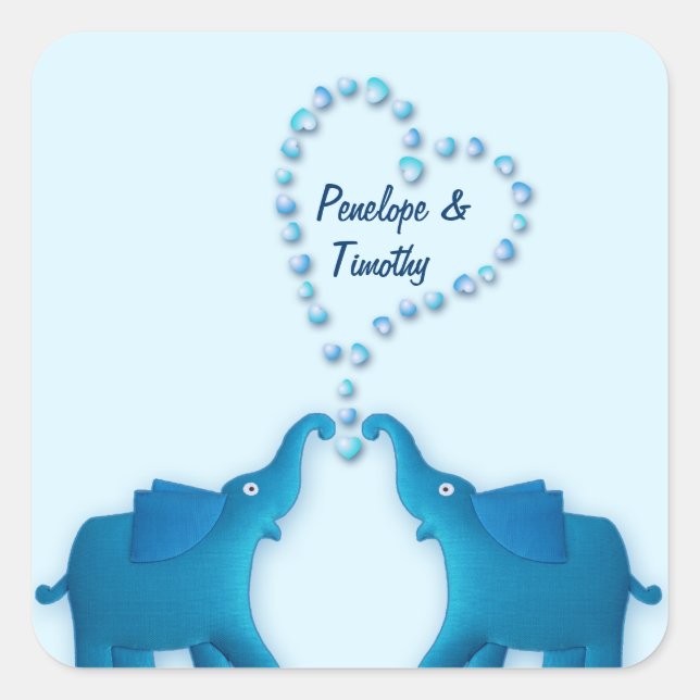 Pegatina Cuadrada elefantes azules (Anverso)