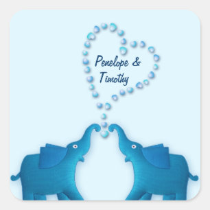 Pegatina Cuadrada elefantes azules