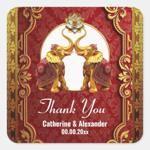 Pegatina Cuadrada elefantes indios de loto flor hindi de blanco burd