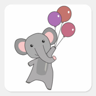 Pegatina Cuadrada Elefantes moscas con globos, niños dulces