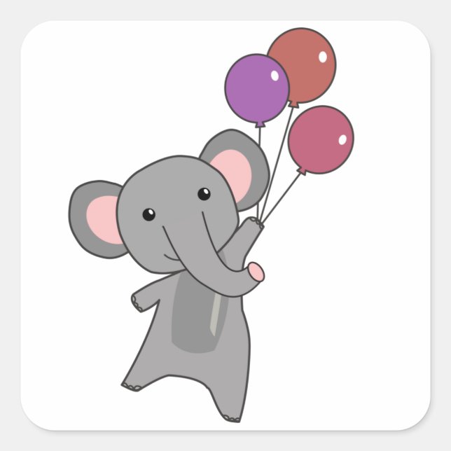 Pegatina Cuadrada Elefantes moscas con globos, niños dulces (Anverso)