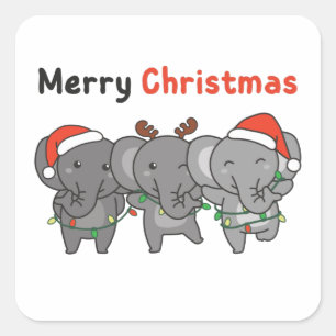 Pegatina Cuadrada Elefantes Navidades Animales Elefantes Merry