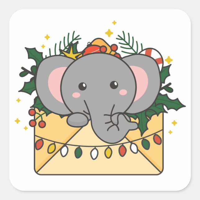 Pegatina Cuadrada Elefantes Navidades Carta de Animales de Invierno  (Anverso)