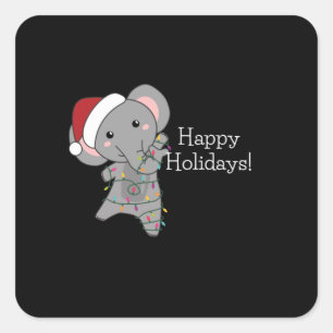 Pegatina Cuadrada Elefantes Navidades de Elefantes Niegan a los Anim