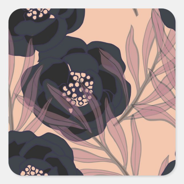 Pegatina Cuadrada Elegancia abstracta floral, fondo artístico. (Anverso)
