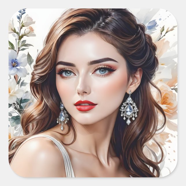 Pegatina Cuadrada Elegancia, belleza y felicidad son palabras que pu (Anverso)