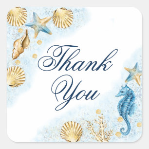 Pegatina Cuadrada Elegancia Costera   Arrecife de Coral Moderno Grac