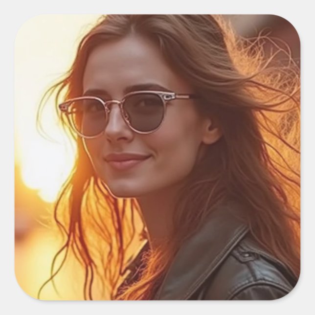 Pegatina Cuadrada Elegancia de la Hora de Oro (Anverso)