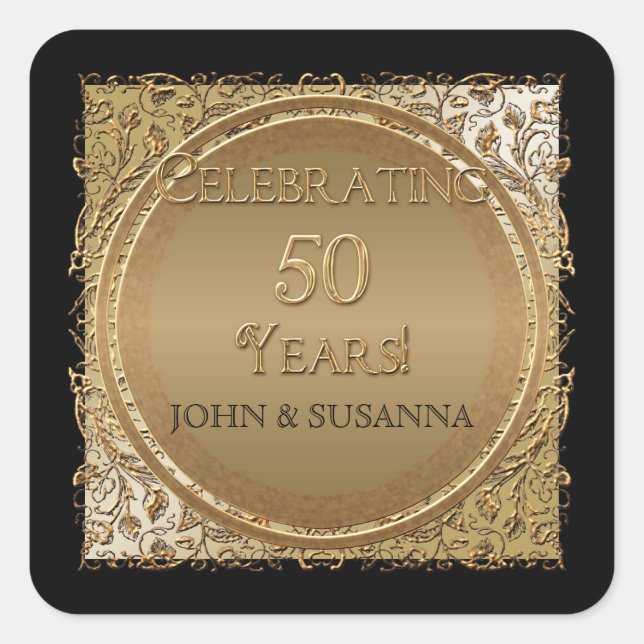 Pegatina Cuadrada Elegancia de los lazos negros, aniversario Boda do (Anverso)