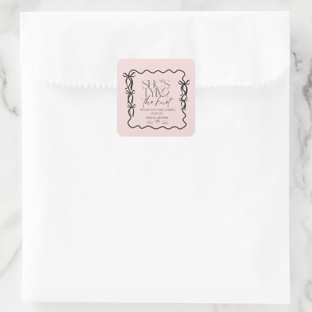Pegatina Cuadrada Elegancia ducha de novia con lazo negro (Bolso)