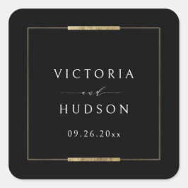 Pegatina Cuadrada Elegancia enmarcada Boda negro simple y moderno