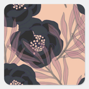 Pegatina Cuadrada Elegancia floral abstracta, fondo artístico.