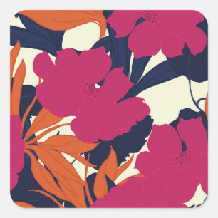 Pegatina Cuadrada Elegancia floral: patrón abstracto