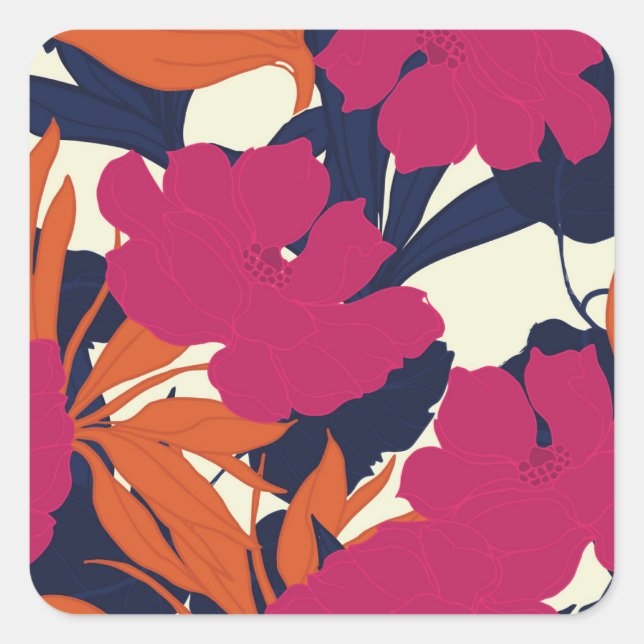 Pegatina Cuadrada Elegancia floral: patrón abstracto (Anverso)