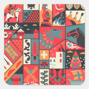 Pegatina Cuadrada Elegancia medieval: diseño de patrones sin foco