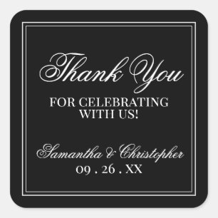 Pegatina Cuadrada Elegancia simple Boda negro gracias