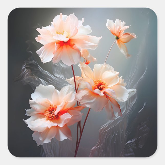 Pegatina Cuadrada Elegant Abstract Blush Flower Misty Flow (Anverso)