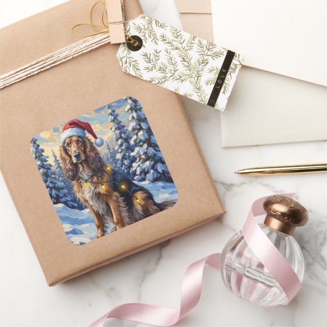 Pegatina Cuadrada Elegant Afghan Hound Winter Wonderland Christmas (Regalar)