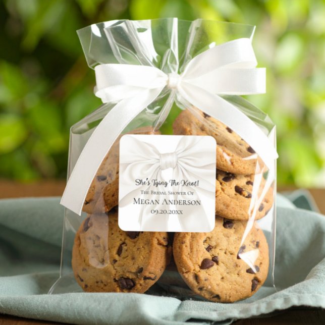 Pegatina Cuadrada Elegant and Simple Bow Theme Wedding Shower (Subido por el creador)