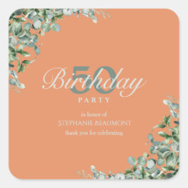 Pegatina Cuadrada Elegant Autumn Green Flower Women's 50th Birthday 