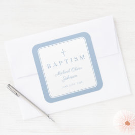 Pegatina Cuadrada Elegant Baby Blue Cross Boy Baptism 