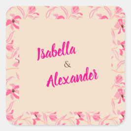 Pegatina Cuadrada Elegant Beige & Blush Pink Floral Wedding