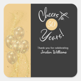 Pegatina Cuadrada Elegant Black Cheers to 50 Years Birthday Party