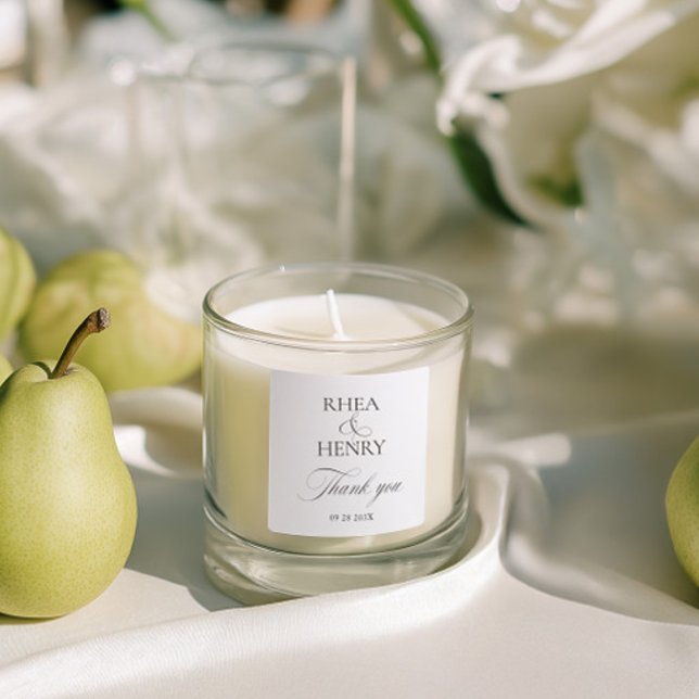 Pegatina Cuadrada Elegant Black & White Wedding Thank You (Modern Classic Monogram Thank You Wedding Sticker)