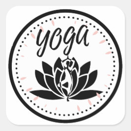 Pegatina Cuadrada Elegant Black & White Yoga Sticker | Lotus Flower 