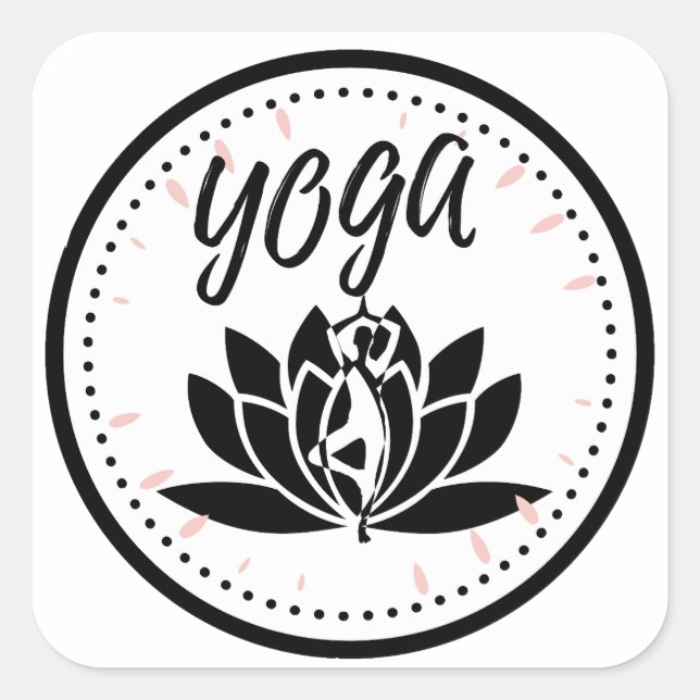 Pegatina Cuadrada Elegant Black & White Yoga Sticker | Lotus Flower  (Anverso)