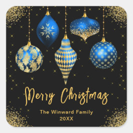 Pegatina Cuadrada Elegant Blue and Gold Ornament Christmas