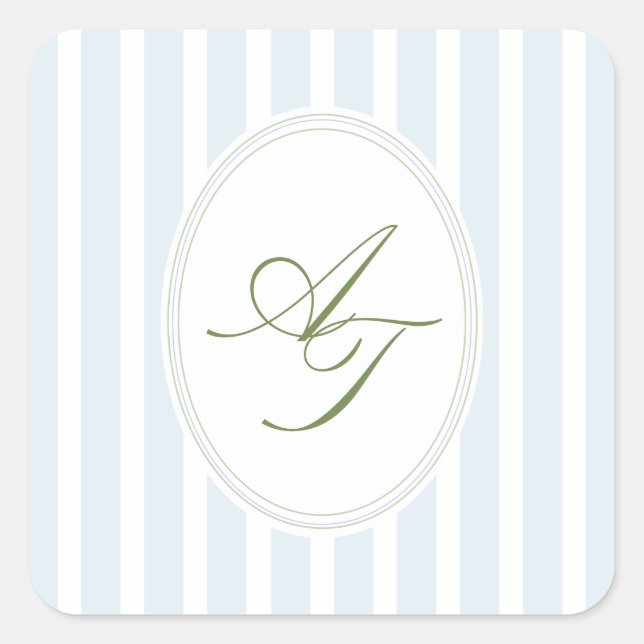 Pegatina Cuadrada Elegant Blue Stripes Monogram  (Anverso)