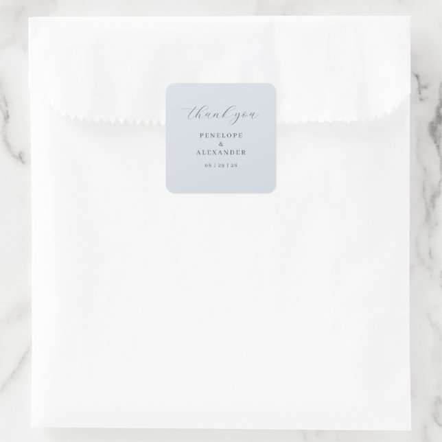 Pegatina Cuadrada Elegant Blue Thank You Card (Bolso)