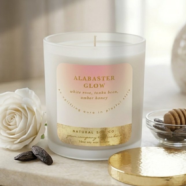 Pegatina Cuadrada Elegant Blush Pink Shiny Gold Ombre Candle Label (Elegant Blush Pink Shiny Gold Ombre Candle Label)