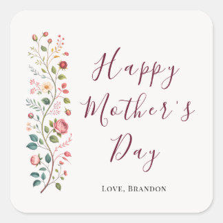Pegatina Cuadrada Elegant Botanical Vine Mothers Day Sticker