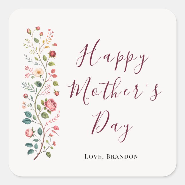 Pegatina Cuadrada Elegant Botanical Vine Mothers Day Sticker (Anverso)