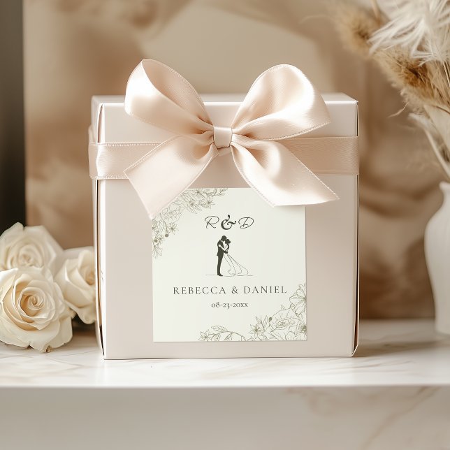 Pegatina Cuadrada Elegant Botanical Wedding Monogram Sticker (Subido por el creador)