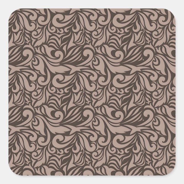 Pegatina Cuadrada Elegant Brown Floral Pattern on Light Pink Back (Anverso)