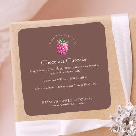 Pegatina Cuadrada Elegant Brown Raspberry Bakery Ingredient