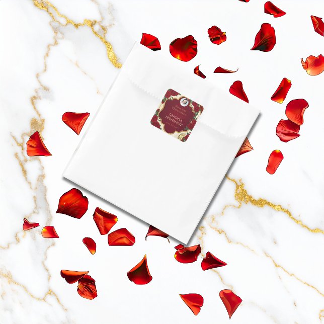 Pegatina Cuadrada Elegant Burgundy Red & Gold Rose Quinceañera  (Subido por el creador)