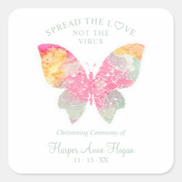 Pegatina Cuadrada Elegant Butterfly Baby Christening Sanitizer Hand